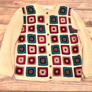 Alfred Dunner patchwork sweater cardigan sz L